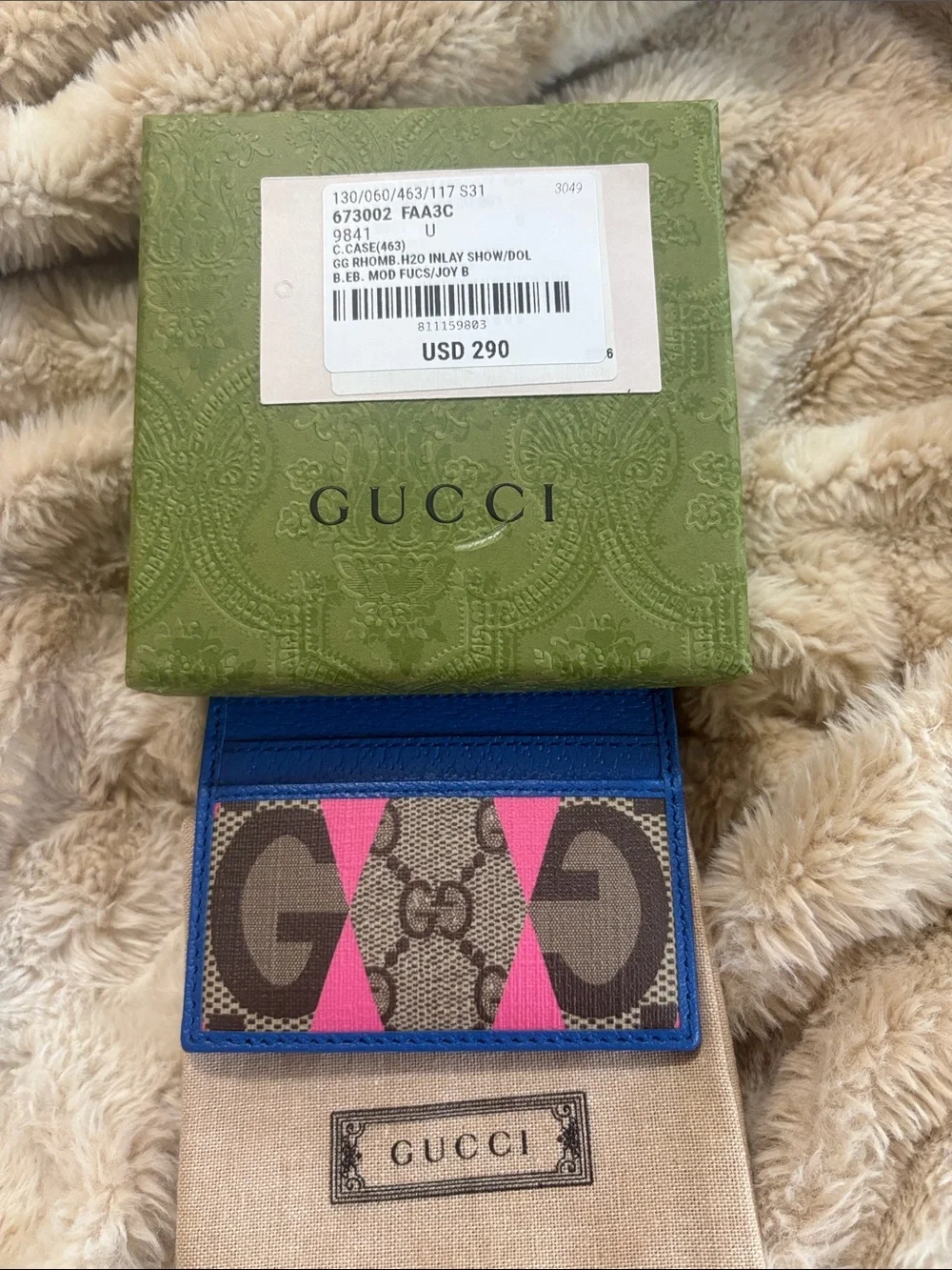 Authentic Gucci Blue & Pink GG Canvas Card Holder